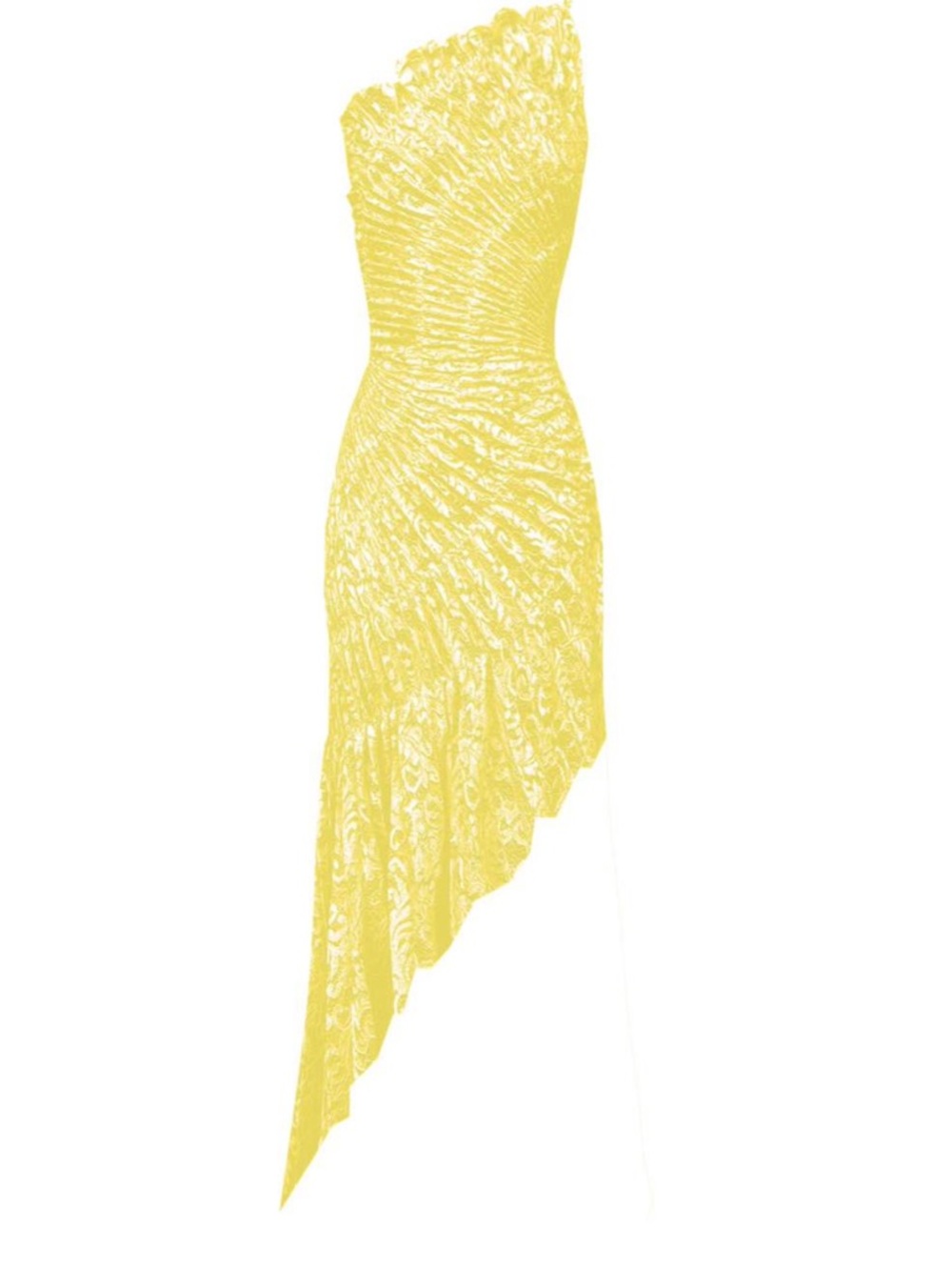 Asymmetrical One-Shoulder Yellow Lace Dress - Picture 2 of 3
